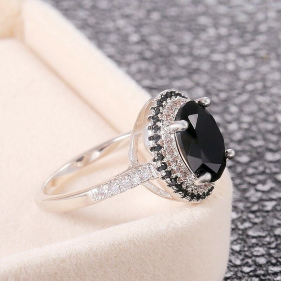 NEW 925 Silver Black Sapphire Ring - Picture 2 of 3